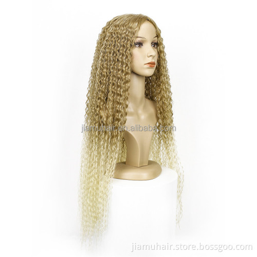 Natural Blonde Glueless Heat Resistant Wave Hair Wigs Long Kinky Curly Synthetic Brazilian Hair Wig